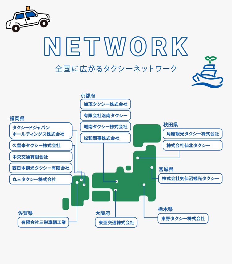 全国に広がるタクシーネットワーク