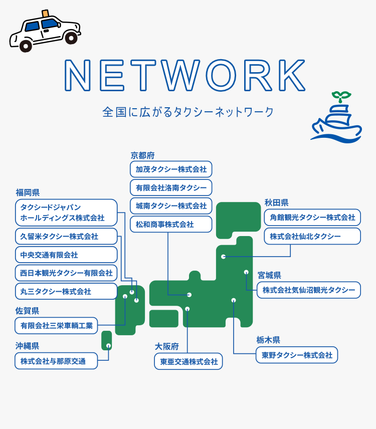 全国に広がるタクシーネットワーク