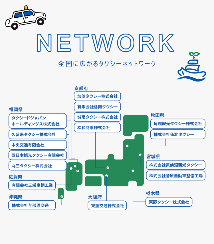 全国に広がるタクシーネットワーク
